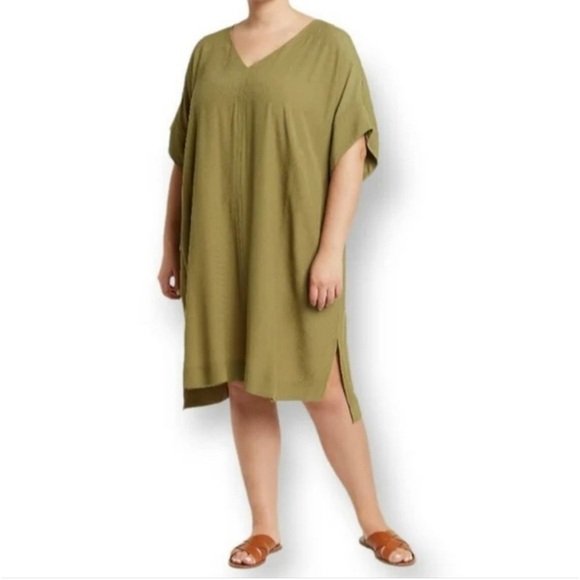 Madewell Novel Shift Summer Dress Vintage Moss Green V Neck Viscose Size 3X - Picture 1 of 6